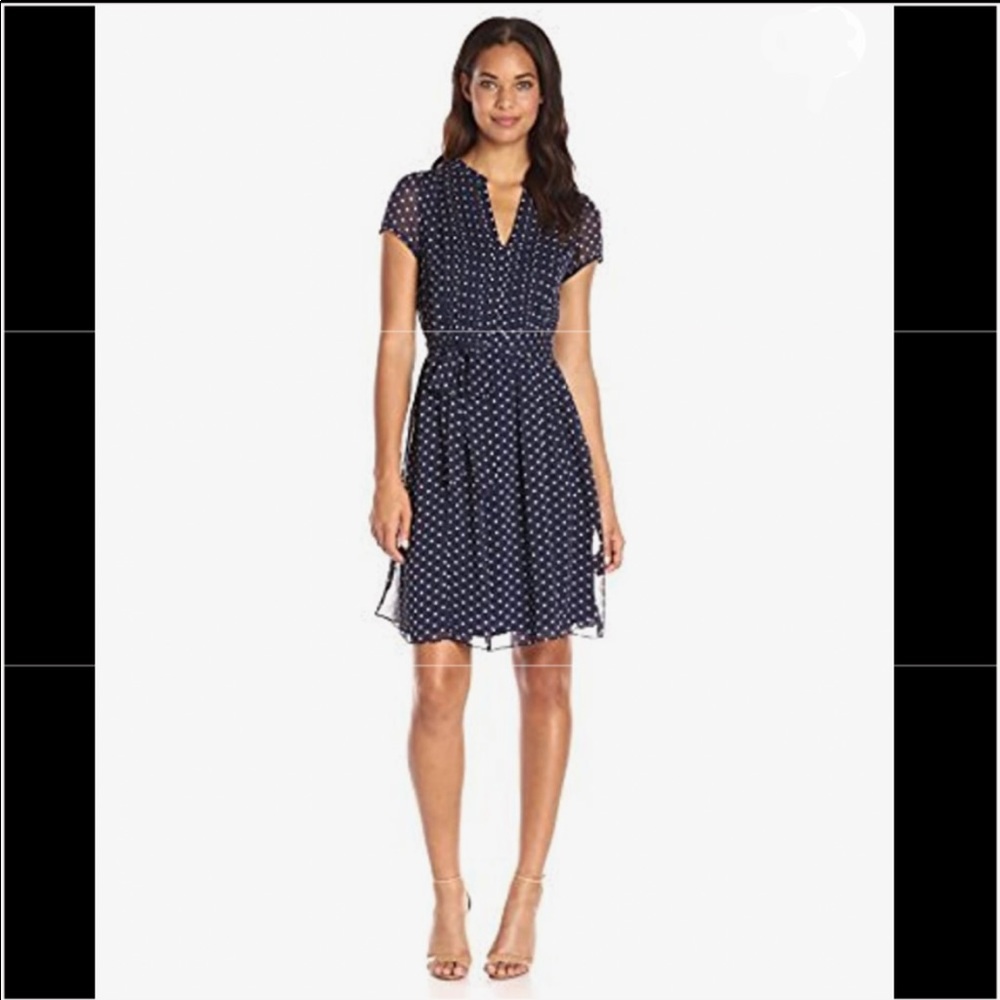 MSK Navy and White Polka Dot Dress - Size 12